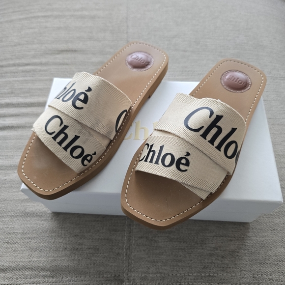 Chloe Woody Logo Slide Sandals Auth W/ Box & Dust Bags Sz 39 - Picture 2 of 12
